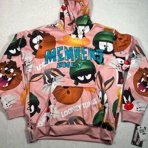 Looney‎ Tunes MEMBERS ONLY cartoon character hoodie pullover pink NWT Men Large